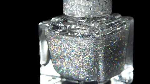 Bottle with silver lacquer, manicure set Stockfoto's