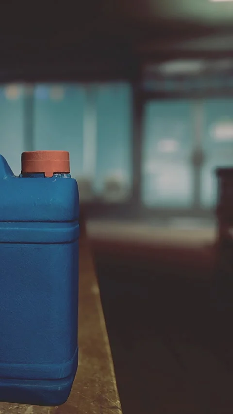 Bottle sits on a table inside a building during the evening hours Stock Footage 331682392