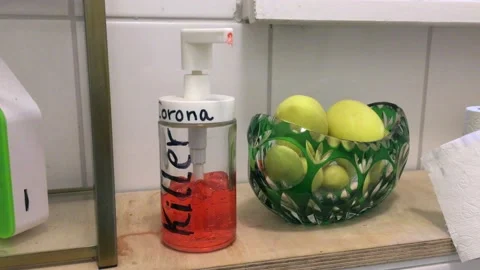 Bottle of soap with Corona Killer text Video stock 143725019