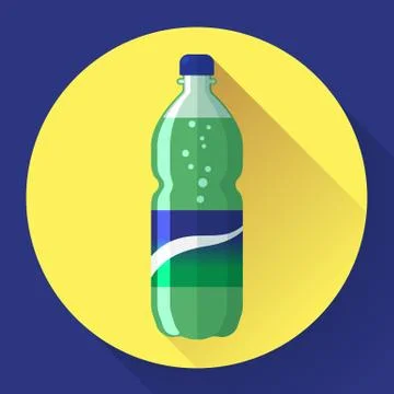 Bottle of soda with green lable, vector illustration. Flat stiyle. Illustrazione stock