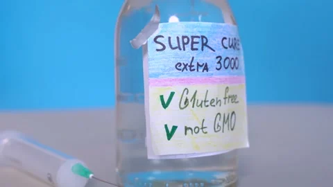 On bottle of solution powerful med sun stick label and liquid turns out to be Stock Footage 133612034