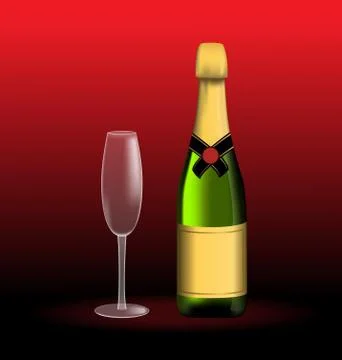 Bottle of sparkling wine and empty glass Illustrazione stock