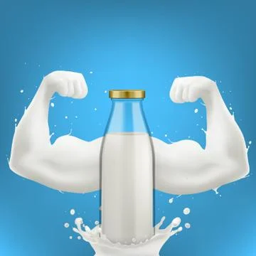 Bottle With Splash Of Milk In Form Of Strong Arm Stock Illustration