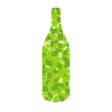 Bottle with spring leaves Illustrazione stock