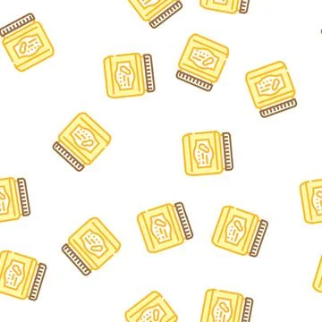Bottle with sweet peanut butter vector seamless pattern Stock Illustration