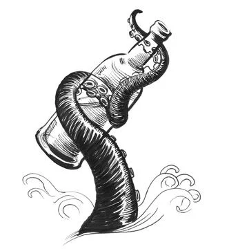 Bottle in the tantacle Stock Illustration