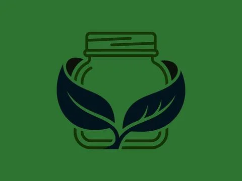 Bottle With Two Dark Leaves On Green Background Eco Design Stock Illustration