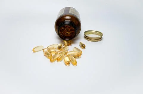 Bottle of Vitamin E on a white background 库存照片