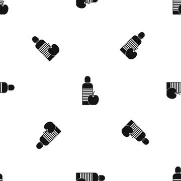 Bottle of water and apple pattern seamless black Stockillustratie