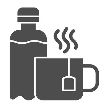 Bottle of water and tea solid icon, Coworking concept, office drinks sign on Stock Illustration