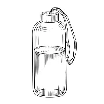 Bottle with Water. Hand drawn vector illustration of a Drink in a reusable sport Illustrazione stock