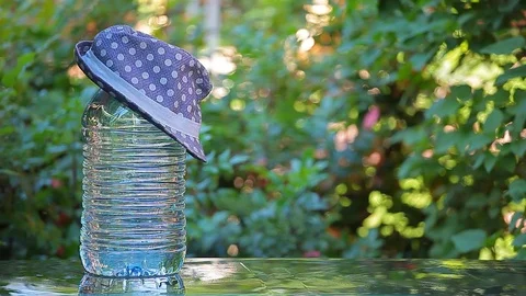 Bottle water hat tree background hd footage nobody Stock Footage 109817164