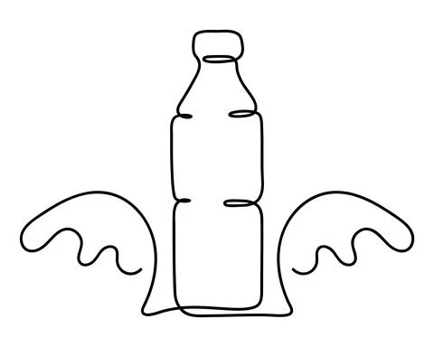 Bottle of Water with Splash, sketch. Continuous one simple line drawing. Plastic Stock Illustration