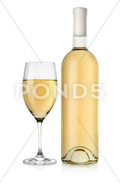 Bottle of white wine and wine glass Stock Photos