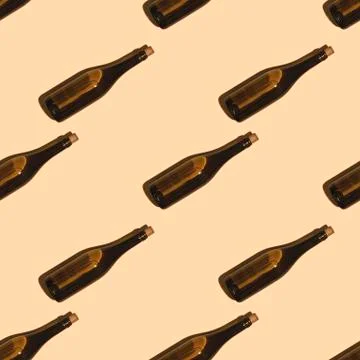 A bottle of white wine seamless pattern. Stock Photos