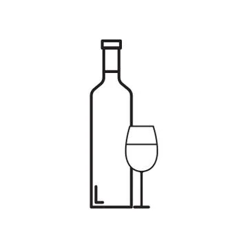 Bottle of wine and a glass vector icon isolated on white background. Vector i Stock Illustration