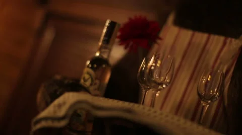 Bottle of wine and glasses. Close up detail view Stock Footage 63592929