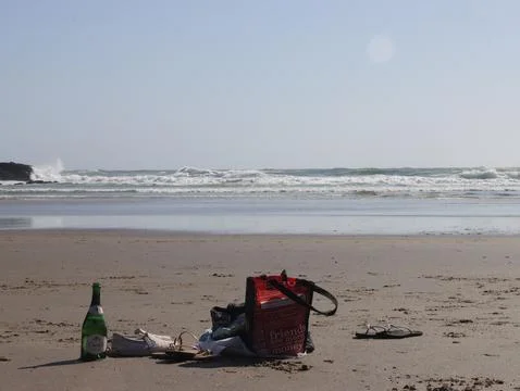 Bottle of wine at the beach Stock Photos