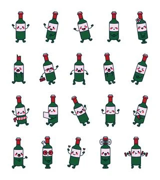 Bottle wine character set イラスト素材