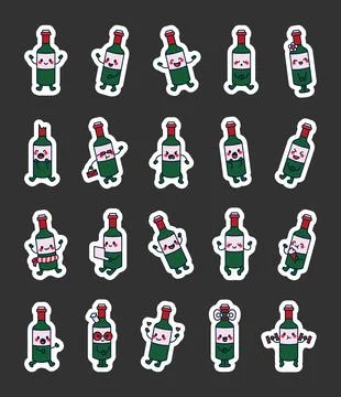 Bottle wine character set イラスト素材