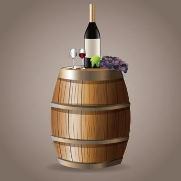 Bottle wine drink barrel grape image Stock Illustration