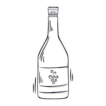 Bottle of wine. Hand drawn line art vector illustration of a wine bottle Stock Illustration