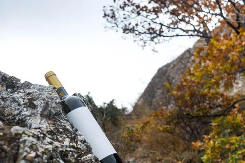A bottle of wine in the mountains Stock Photos