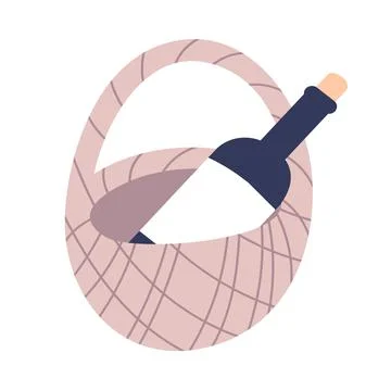 A bottle of wine in a wicker basket Stock Illustration