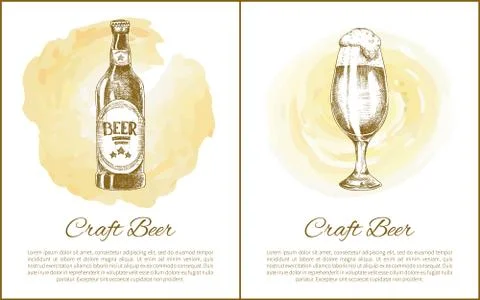Bottled and Draft Beer Illustration with Text Illustrazione stock