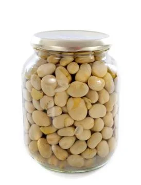 Bottled preserves of bean Stock Photos