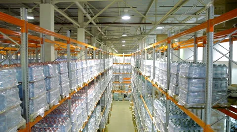 Bottled pure water inside a storage warehouse. Stock-Footage 48706195