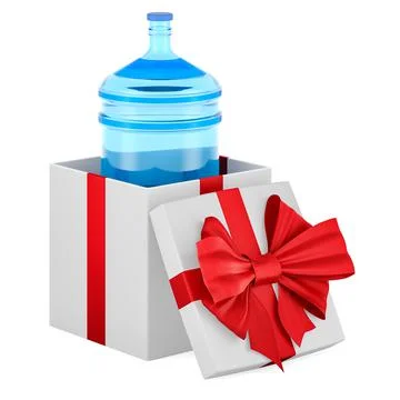 Bottled water inside gift box, present concept. 3D rendering Stock Illustration