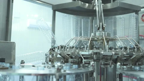 Bottled water production line in drinking water plant Stock Footage 254459013
