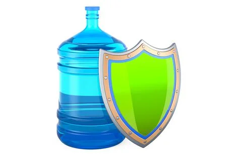 Bottled water with shield, 3D rendering Stock Illustration
