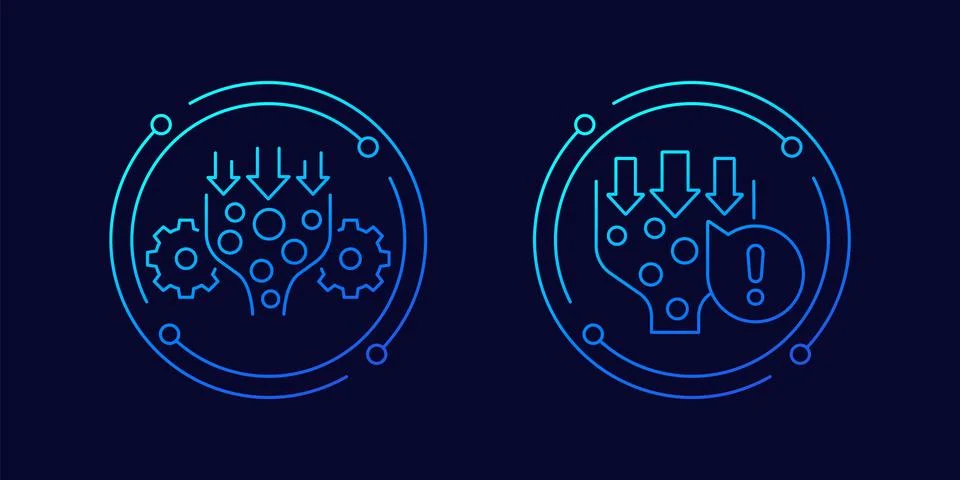 Bottleneck analysis icons in linear design 库存插图
