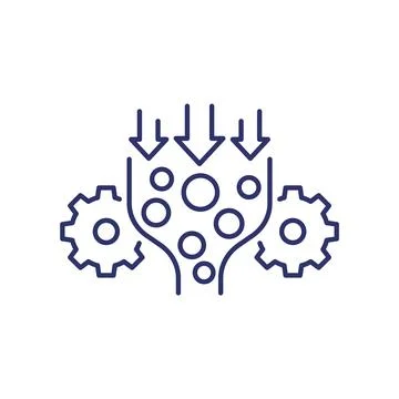 Bottleneck analysis line icon with gears イラスト素材