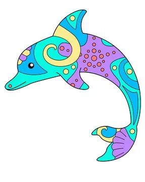 Bottlenose dolphin - vector linear full color zentangle illustration Stock Illustration