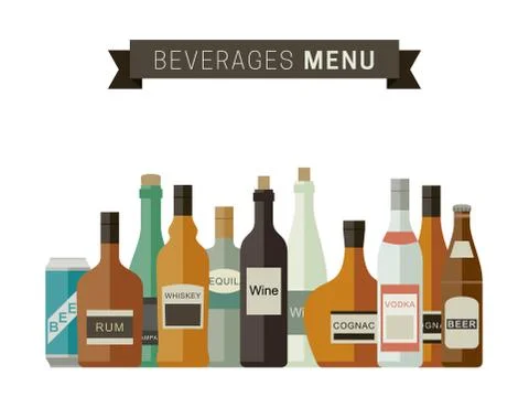 Bottles of Alcoholic Beverages Stock Illustration