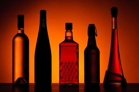 Bottles of alcoholic drinks Stock Photos
