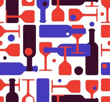 Bottles and glasses pattern seamless. Bottle and glass background. Alcohol .. Illustrazione stock