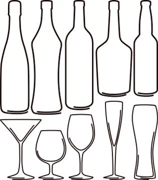 Bottles and glasses set Stock Illustration