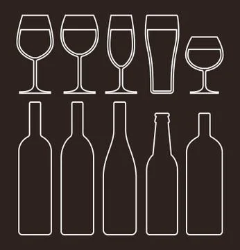 Bottles and glasses set Stock Illustration