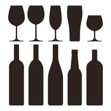 Bottles and glasses set Stock Illustration
