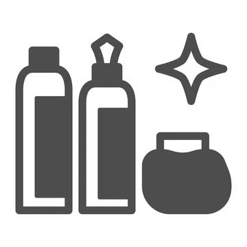 Bottles and shining star solid icon, dry cleaning concept, washing agents vector Stock Illustration