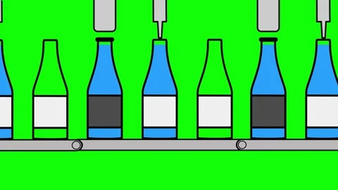 Bottles are automatically filled with water on green screen animation. Stock Footage 302906614