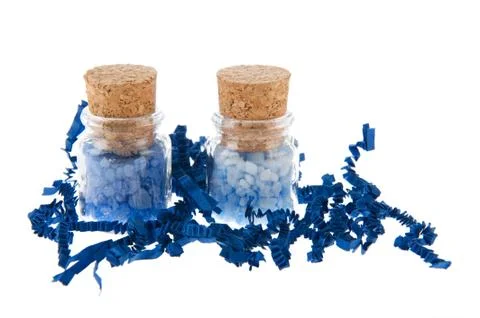 Bottles blue bath salt Stock Photos