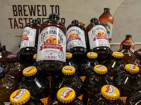 Bottles of Bundaberg Ginger Beer Displayed in Store Stock Photos