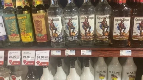Bottles of Captain Morgan Rum in Store Stock Footage 138538960