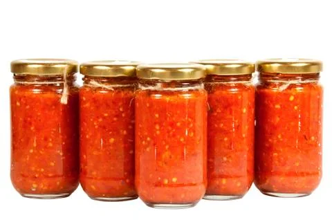 Bottles of chilli paste known as mazavaroo Stock Photos