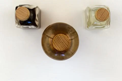 Bottles with cork stoppers top view Stock Photos